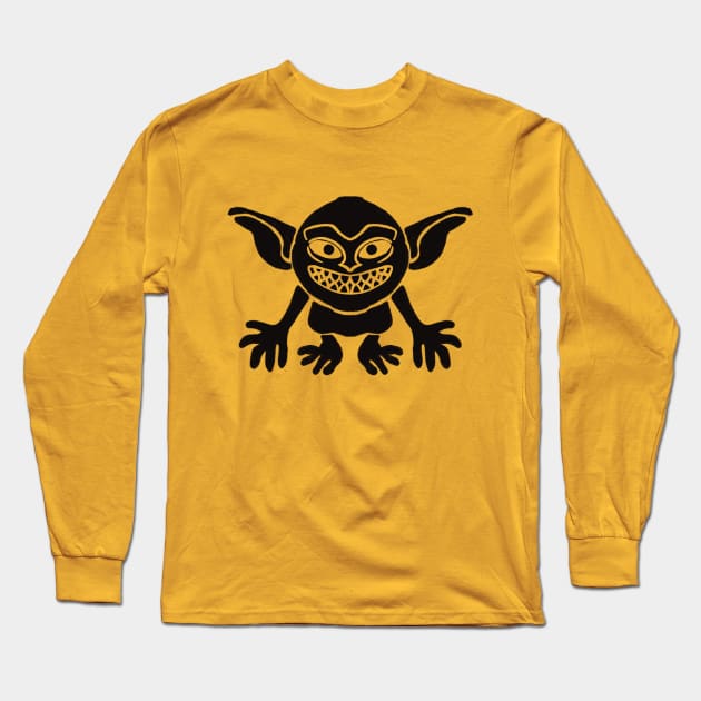 Smiling Black Gremlin Long Sleeve T-Shirt by SubtleSplit